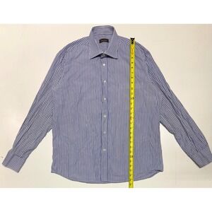 Canali Mens Blue Purple Striped Dress Shirt 17 43 Made in Italy Cotton Button Up